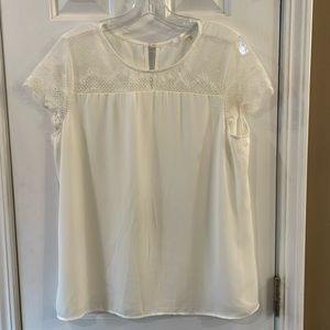 Fun 2 Fun Lace Yoke Cap Sleeve Blouse Ivory - L